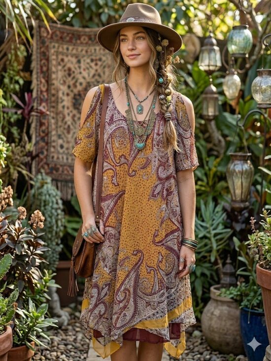 Dresses & Skirts - Yellow Paisley Casual Midi Dress